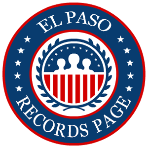 A round red, white, and blue logo with the words El Paso Records Page for the state of Texas.